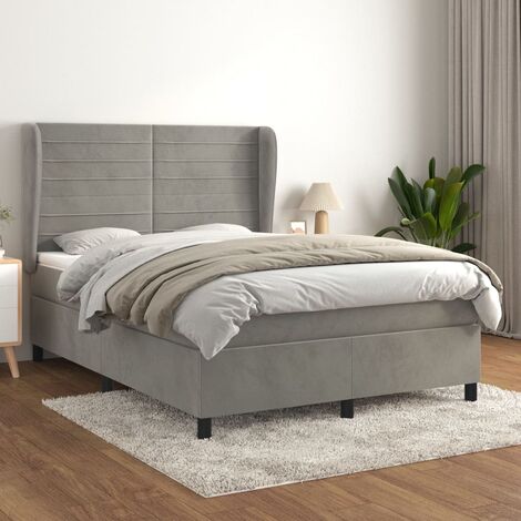 Lit adulte Moderne,Lit à sommier tapissier et matelas Gris clair 140x190cm Velours -73426 (1/5)