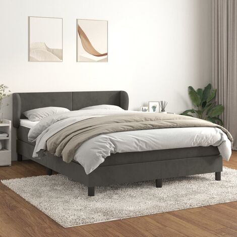 Ensemble Lit Adulte avec Sommier et Matelas confortable,Lit à sommier tapissier et matelas Gris foncé 140x200cm Velours -BVN47077 (1/5)