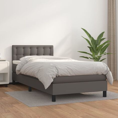 Lit adulte,Lit avec Sommier et Matelas confortable pour Chambre,Ensemble Lit à sommier tapissier Gris 90x190 cm Similicuir -BVN48838 (1/5)