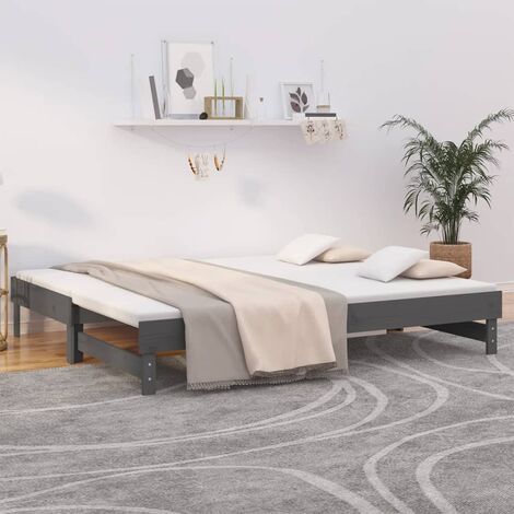 Lit Adulte,Lit coulissant pour Salon Chambre Gris 2x(90x200) cm Bois de pin massif -VA75694 (1/5)