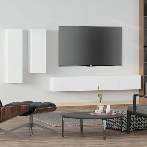Ensemble de Lot de 4 Meubles TV,Banc TV Blanc Bois d'ingénierie -BV21695 (1/5)