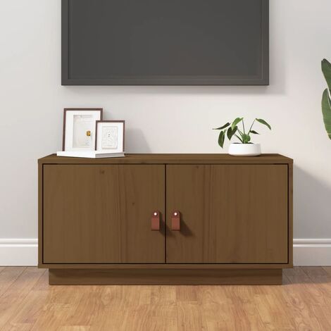 Meuble TV de Salon Armoire Télévision Banc TV Marron miel 80x34x40 cm Bois de pin massif -FR85892 (1/5)