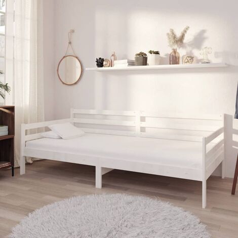 Lit de repos avec matelas Meuble de Chambre à Coucher 90x200 cm Blanc Bois de pin massif GSW63572 (1/5)