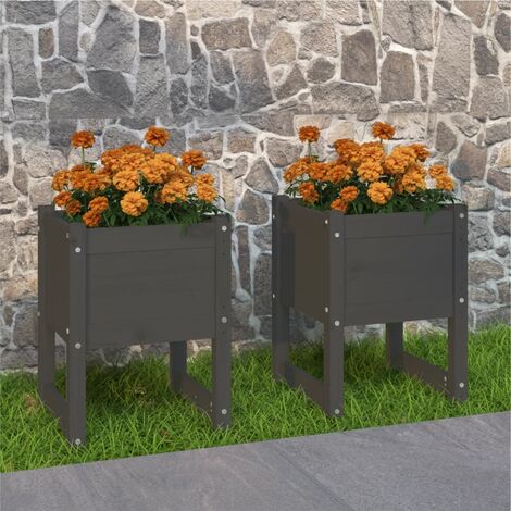 Lot de 2 Jardinières,Bac à fleurs Gris 40x40x52,5 cm Bois massif de pin -38174 (1/5)