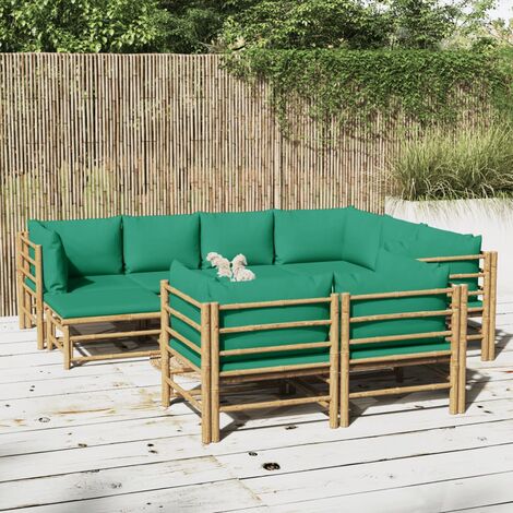 10 pcs Salon de jardin, Ensemble table et chaises de jardin, Meuble de jardin avec coussins vert bambou MKW238635 (1/5)