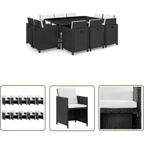 Salon de jardin 11 pcs - Canapé de jardin - Ensembles de Meubles d'exterieur - avec coussins Résine tressée Noir Chic-522120 (1/5)