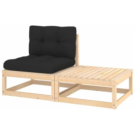 Salon de jardin 2 pcs,Mobilier de terrasse,Table et Chaise pour Relax avec coussins Bois de pin massif -YZ225379 (1/5)