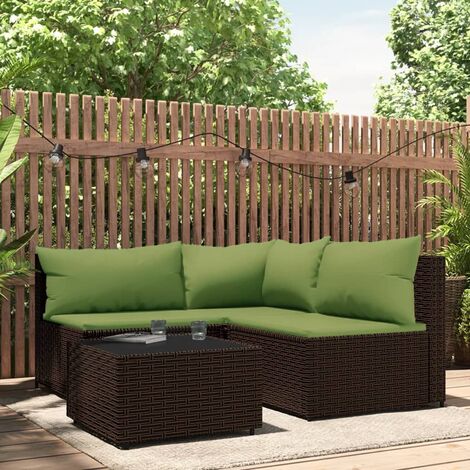 4 pcs Salon de jardin, Ensemble table et chaises de jardin, Meuble de jardin avec coussins Marron Résine tressée MKW314297 (1/5)