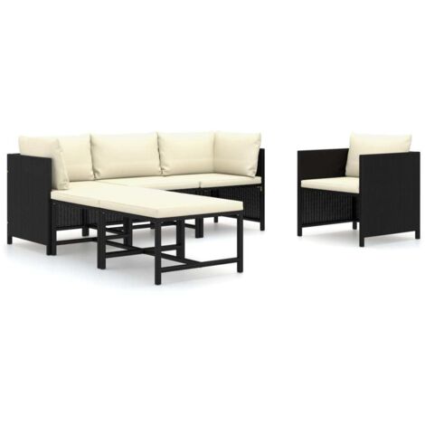 INLIFE Salon de jardin 6 pcs avec coussins Résine tressée Noir (1/5)