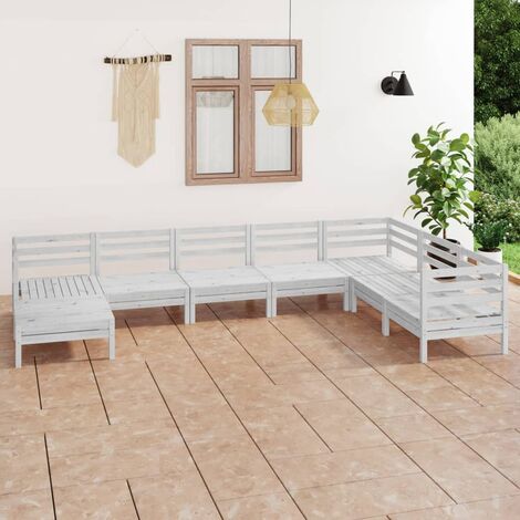 8 pcs Salon de jardin, Ensemble table et chaises de jardin, Meuble de jardin Bois de pin massif Blanc MKW268124 (1/5)