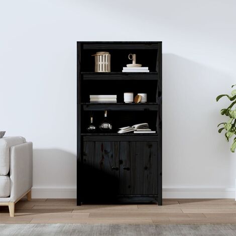 Buffet haut,Buffet d'appoint,Commode de salon/séjour Noir 80x35x154 cm Bois massif de pin -TZ25828 (1/5)