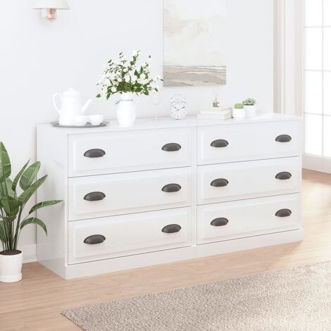 Buffets 2 pcs Meuble de rangement Commode Bahut blanc brillant bois d'ingénierie 97905 (1/5)
