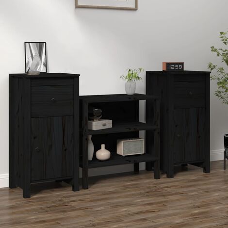Lot de 2 Buffets Vintages,Enfilades Noir 40x35x80 cm Bois massif de pin -TZ44077 (1/5)
