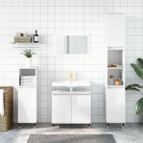 Armoire de bain, Meuble de Salle de Bain, Meuble de Rangement blanc brillant 58x33x60 cm bois d'ingénierie HYB70434 (1/5)