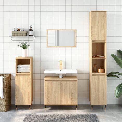 Meuble de Rangement Toilette,Armoire de bain chêne sonoma 58x33x60 cm bois d'ingénierie -59466 (1/5)
