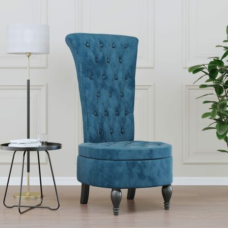 Chaise à dossier haut Fauteuil Siège à dossier bleu velours conception de bouton DGBDF128794 (1/5)