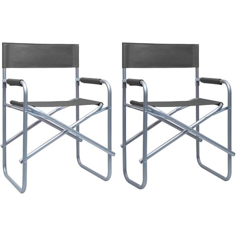 2 pcs Chaises de metteur en scène Chaises de terrasse Chaises de jardin Acier Gris BGT62780 (1/5)