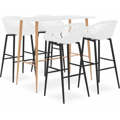 5 pcs Ensemble de bar Set de 1 Table + 4 Tabouret Haut de Bar Moblier de Cuisine/Salle à Manger/bistro Blanc DEJDX36665 (1/5)