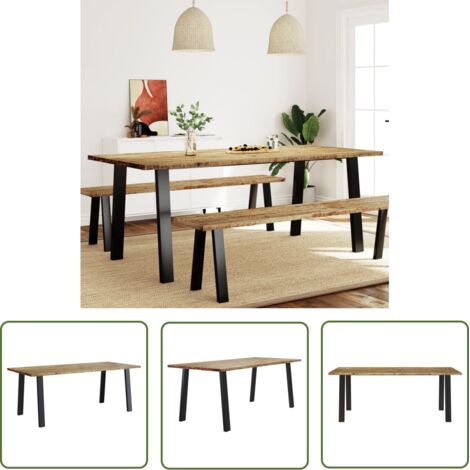 The Living Store Table à manger 200x90x75 cm bois d'acacia solide - Table À Manger - Table Acacia - Table Industrielle - Table Design - Meubles Salle À Manger (1/5)