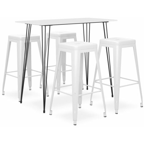 5 pcs Ensemble de bar Set de 1 Table + 4 Tabouret Haut de Bar Moblier de Cuisine/Salle à Manger/bistro Blanc DEJDX83581 (1/5)