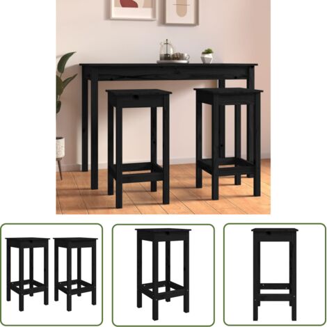 The Living Store Chaises de bar lot de 2 noir 40x40x78 cm bois de pin solide - Chaise De Bar - Tabouret De Bar - Chaise Design - Mobilier De Cuisine - Chaise Noire (1/5)