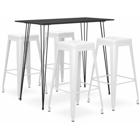 5 pcs Ensemble de bar Set de 1 Table + 4 Tabouret Haut de Bar Moblier de Cuisine/Salle à Manger/bistro Noir et blanc DEJDX30955 (1/5)