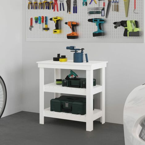 Banc de travail, Etabli d'Atelier Établi de Travail Style industriel Blanc 78,5x50x80 cm Bois de pin massif NKK24661 (1/5)