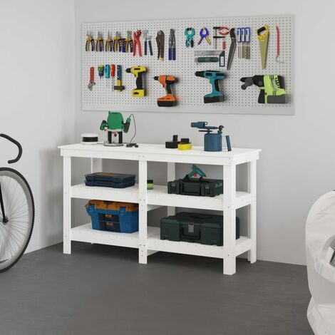 Banc de travail, Etabli d'Atelier Établi de Travail Style industriel Blanc 142,5x50x80 cm Bois de pin massif NKK86748 (1/5)