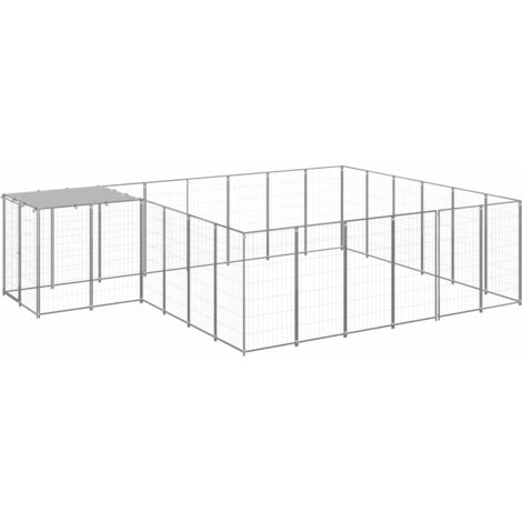 Chenil  Parc Enclos pour Chiens  Cage Nich Argenté 12,1 m² Acier REBSW644325 MaisonChic (1/5)