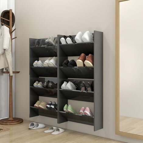 Armoires à chaussures murales 4 pcs Meuble à chaussures Étagère de rangement Gris brillant 60x18x60 cm RTJEX367212 (1/5)