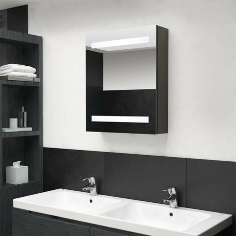 Armoire murale à miroir de salle de bain Armoire Toilette Moderne avec miroir LED Anthracite 50x14x60 cm -10518 (1/5)
