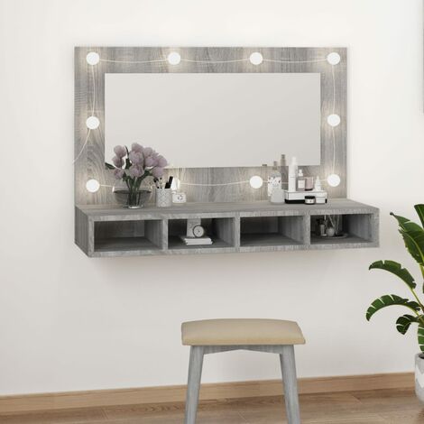 Armoire à miroir avec LED, Armoire de Salle de Bain, Armoire de Rangement Murale Sonoma gris 90x31,5x62 cm HYB57184 (1/5)