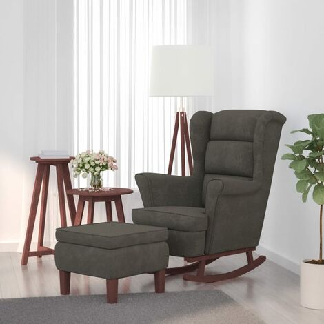 Chaise à bascule/Fauteuil à bascule,grand confort avec pieds en bois et tabouret Gris foncé -FR53234 (1/5)