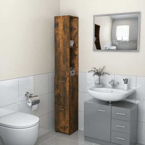 Meuble de Rangement Toilette,Armoire de bain Chêne fumé 25x25x170 cm Bois d'ingénierie -41144 (1/5)