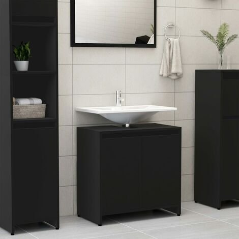 Meuble de salle de bain Vintage,Aromire de rangement Toilette Noir 60x33x61 cm Aggloméré -10692