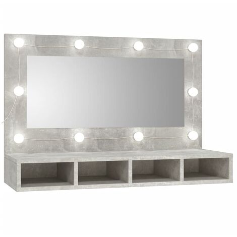 Armoire à miroir avec LED, Armoire de Salle de Bain, Armoire de Rangement Murale Gris béton 90x31,5x62 cm HYB43142 (1/5)