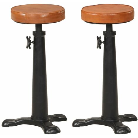 Lot de 2 Tabourets de bar,Chaises hautes de bar luxueuses marron cuir véritable et fonte -79868 (1/5)