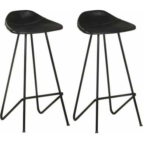 Lot de 2 Tabourets de bar,Chaises hautes de bar luxueuses noir cuir véritable -90427 (1/5)