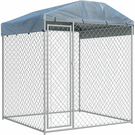 Chenil d'extérieur avec toit pour chiens - Parc enclos pour animaux 193x193x225 cm BV404791 - BonneVie (1/5)