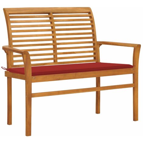 Banc de jardin Luxueux Fauteuil de jardin avec coussin rouge 112 cm Bois de teck massif Chic-216736 (1/5)
