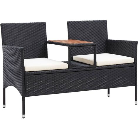 Banc de jardin 2 places et table à thé, Banc de jardin, Banquette design contemporain 143cm Résine tressée Noir NKK73074 (1/5)