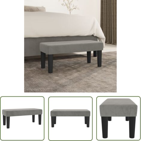 The Living Store Banc Gris clair 70x30x30 cm Velours - Banc Design - Banc Moderne - Banc Velours - Banc Entrée - Banc Chambre (1/5)