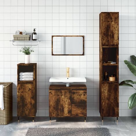 Armoire de bain, Meuble de Salle de Bain, Meuble de Rangement chêne fumé 65x33x60 cm bois d'ingénierie HYB41485 (1/5)