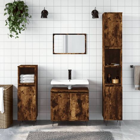 Armoire de bain, Meuble de Salle de Bain, Meuble de Rangement chêne fumé 58x33x60 cm bois d'ingénierie HYB83101 (1/5)