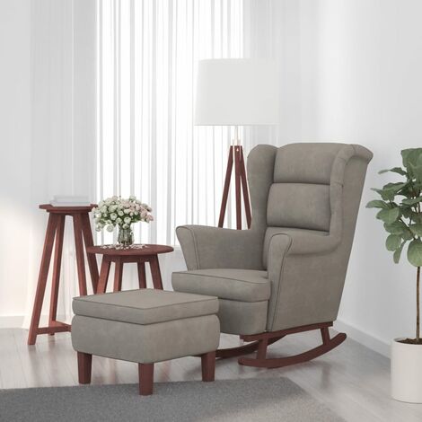 Chaise à bascule/Fauteuil à bascule,grand confort avec pieds en bois et tabouret Gris clair -FR22035 (1/5)