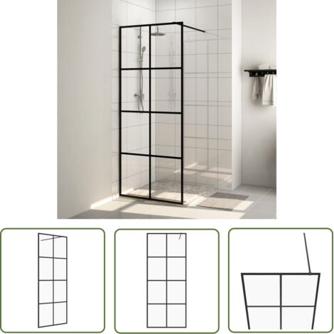 The Living Store Paroi de douche avec verre ESG transparent 80x195 cm Noir - Pare-douche Italienne - Mur De Douche - Cabine De Douche - Douche Transparente - Pare-douche Design (1/5)