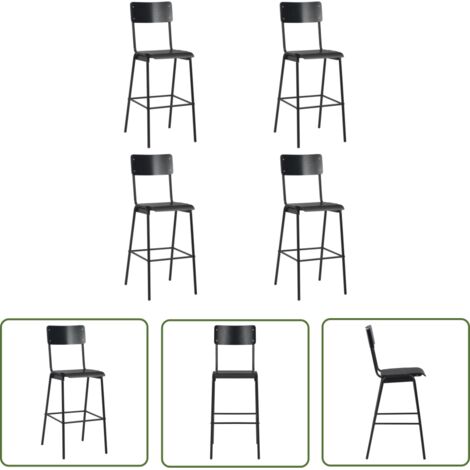 The Living Store Chaises de bar lot de 4 noir contreplaqué solide et acier - Chaise De Bar - Tabouret De Bar - Meubles De Salle À Manger - Chaises Noires - Chaises Solides (1/5)
