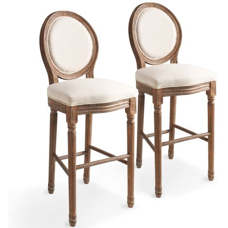 Lot de 2 Tabourets de bar,Chaises hautes de bar luxueuses blanc lin -27362 (1/5)