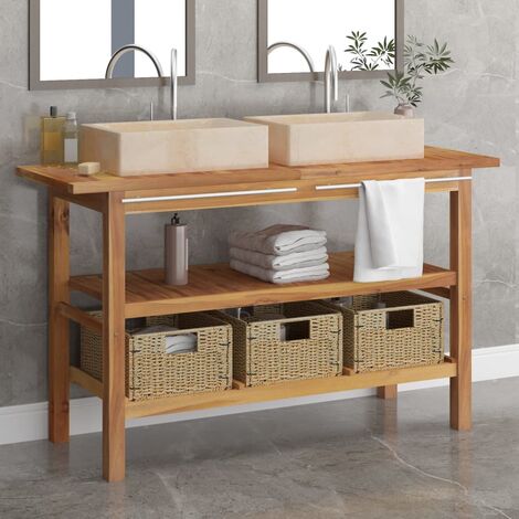 Armoire de salle de bain et lavabos Moderne - Placard de Rangement - en marbre crème Teck massif Chic-772867 (1/5)