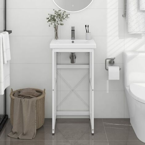 Bâti support pour lavabo,Cadre de lavabo de salle de bain Moderne Blanc 40x38x83 cm Fer -GB84298 (1/5)